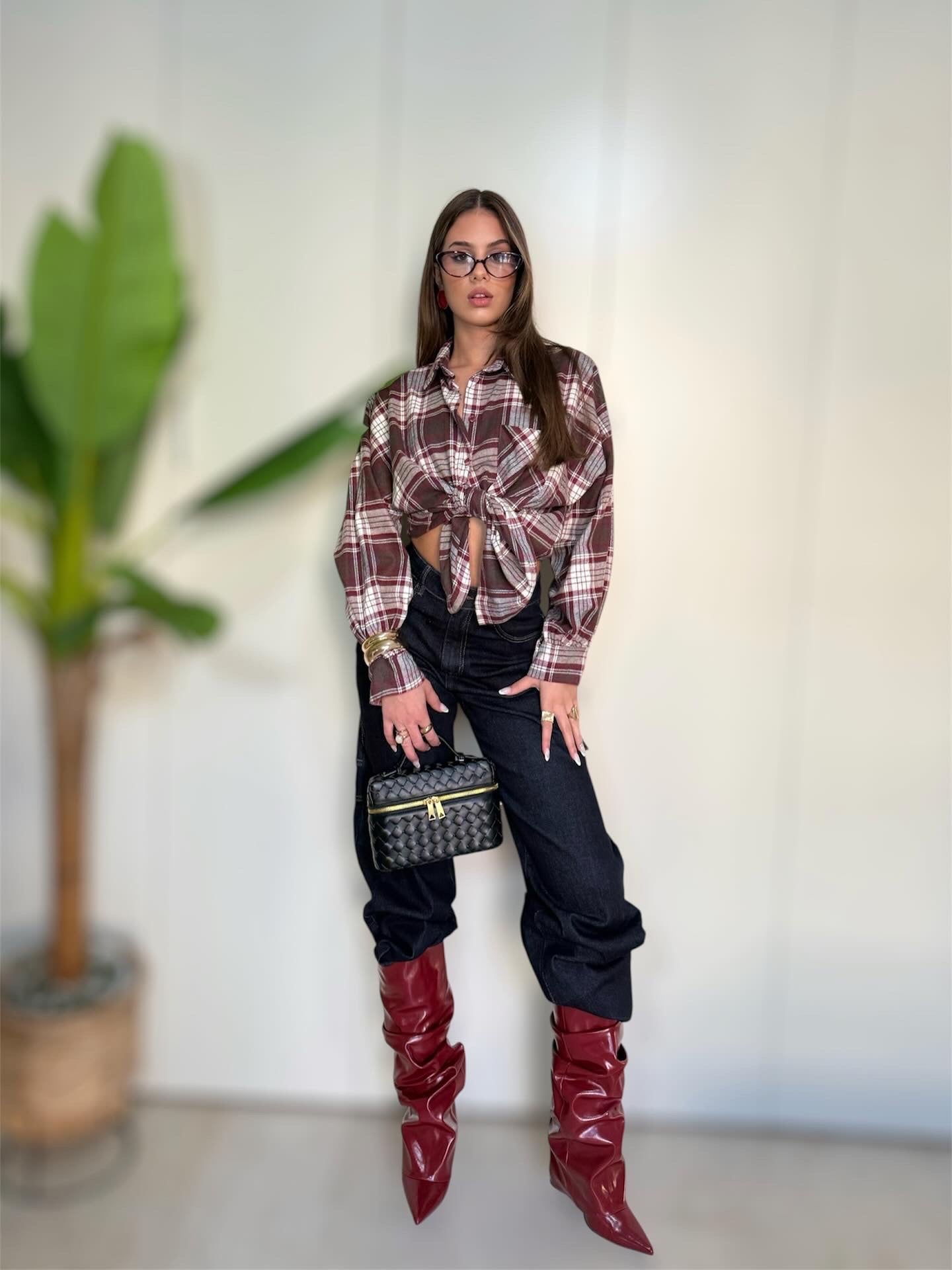 Camicione quadri bordeaux