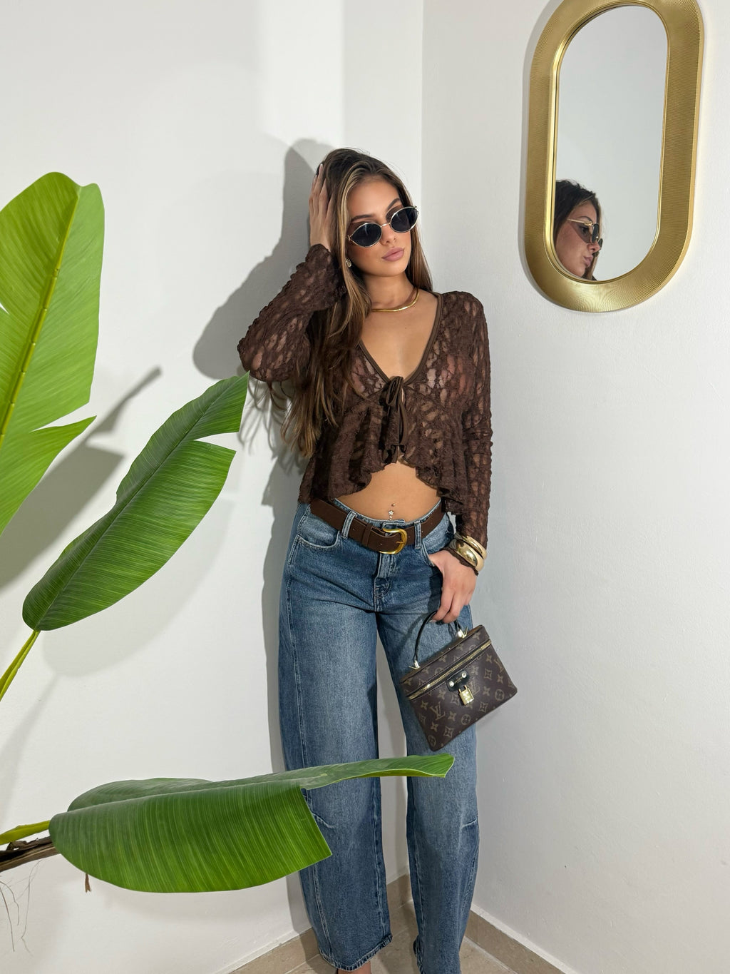 Camicia in pizzo Brown
