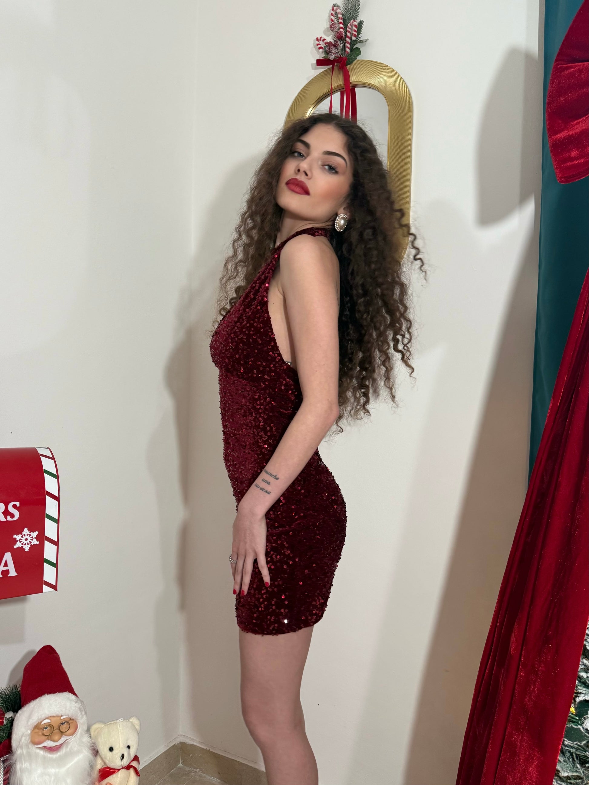 Abito Paillettes Red