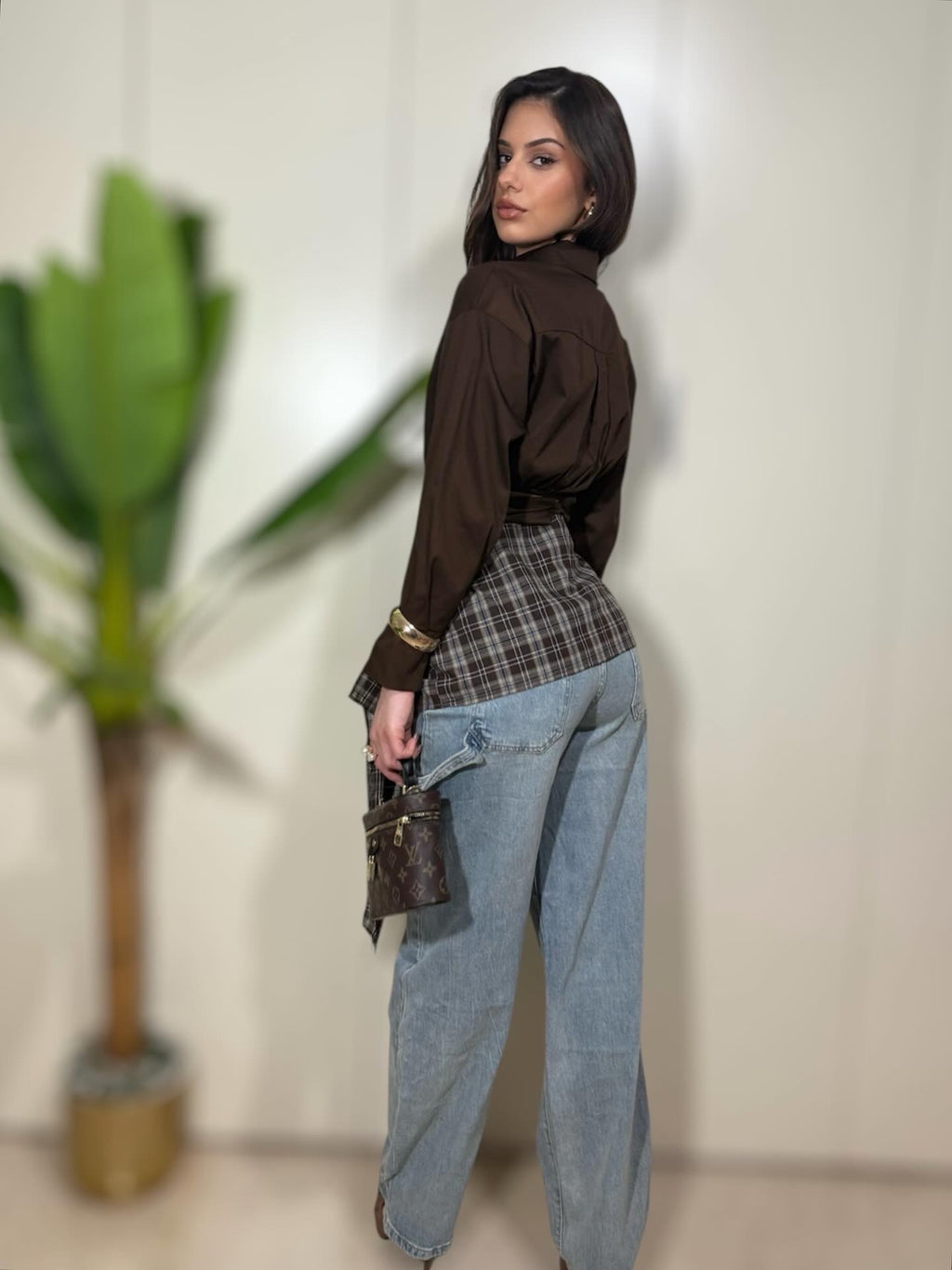 Jeans con foulard quadri