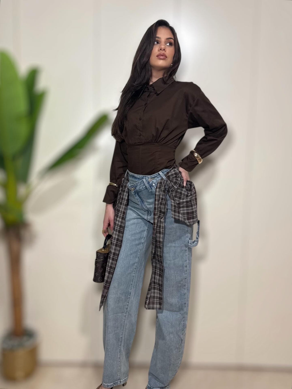 Jeans con foulard quadri