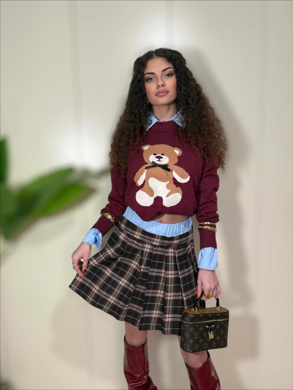 Pull teddy bordeaux