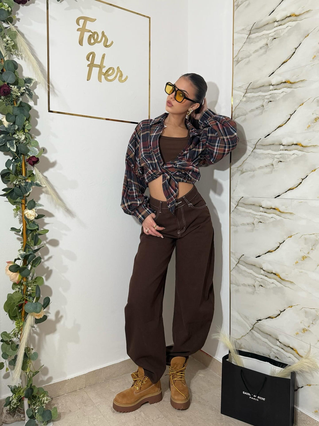 Jeans wide balloon brown