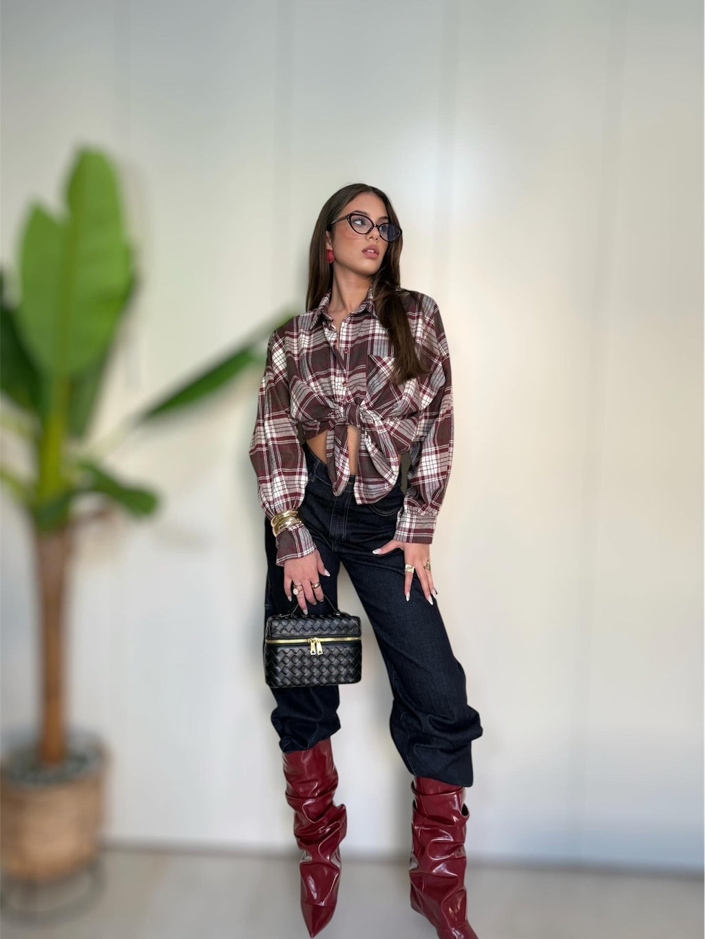 Camicione quadri bordeaux