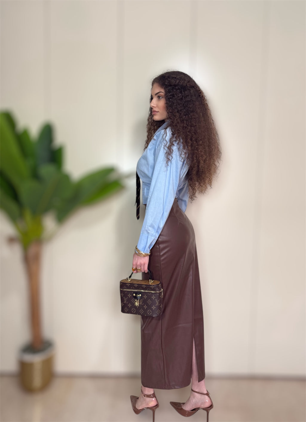 Gonna longuette similpelle