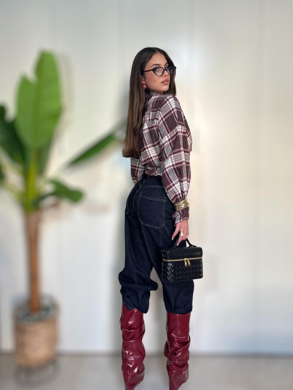 Camicione quadri bordeaux