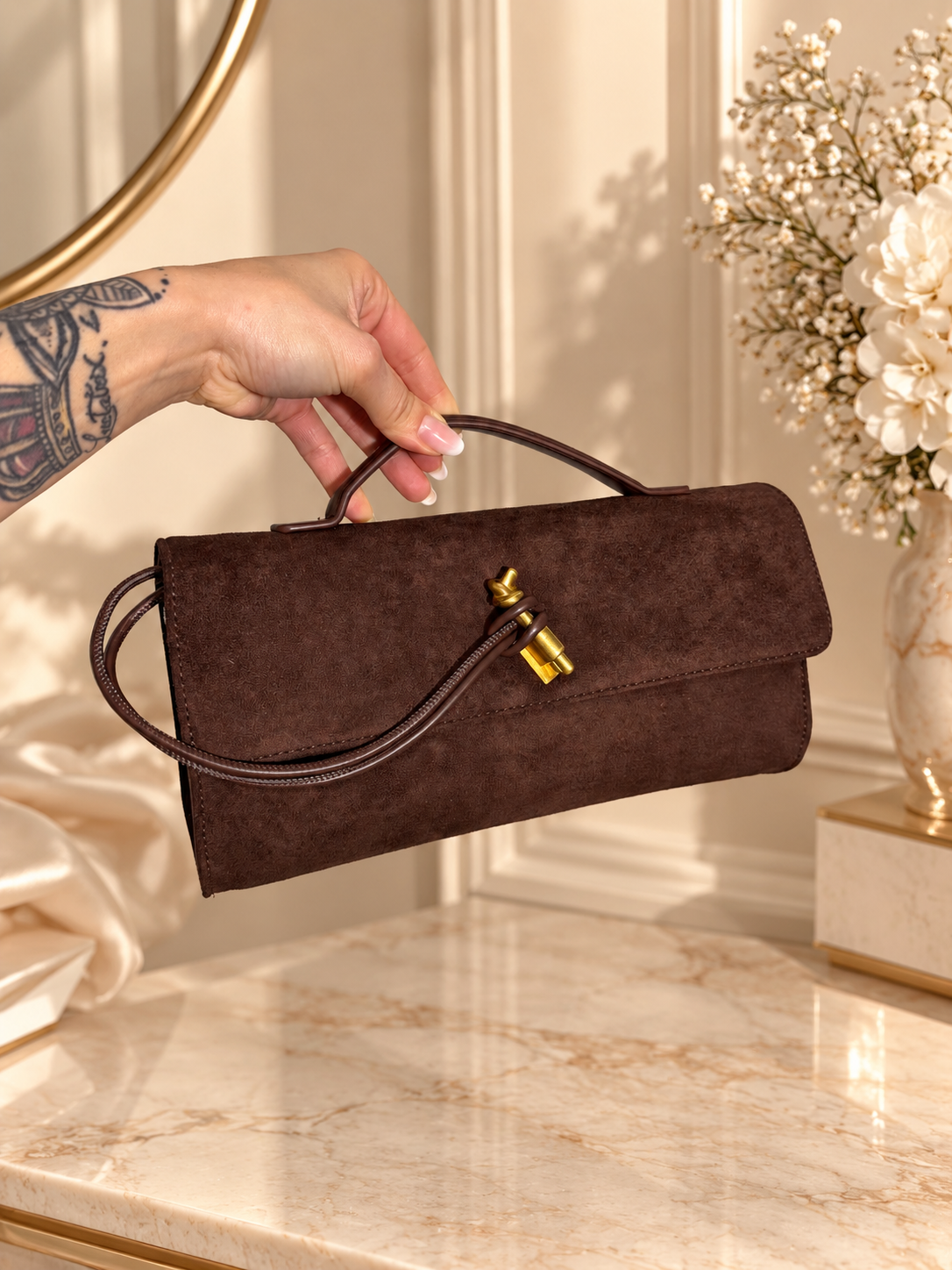 Clutch in camoscio brown